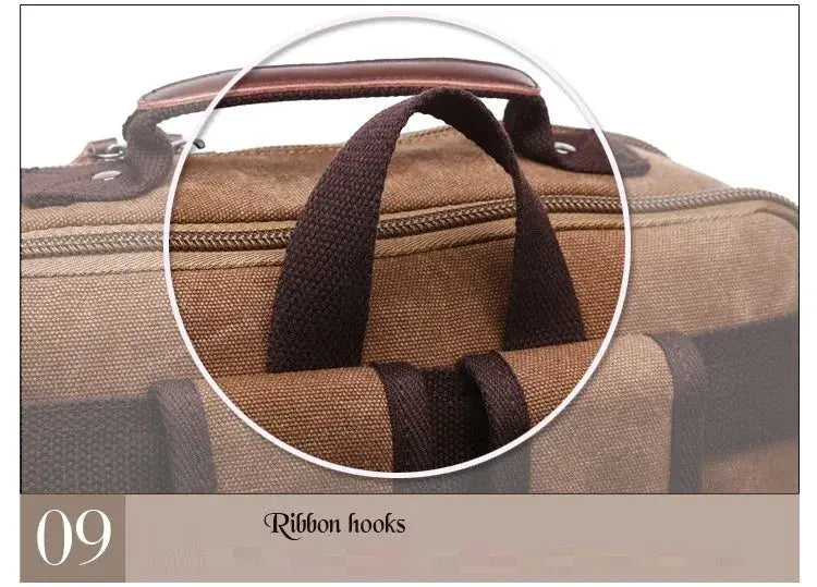 Simples Market vintage canvas backpack, brown large-capacity travel bag with top handles