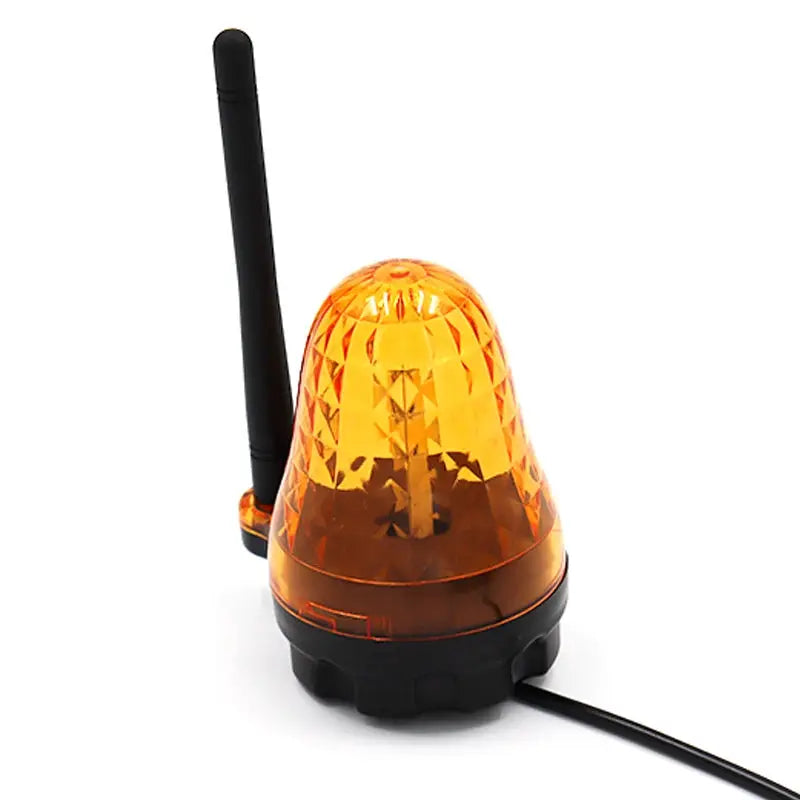 Beacon light, orange outdoor LED strobe with antenna, universal voltage, wall-mount emergency warning for gate opener