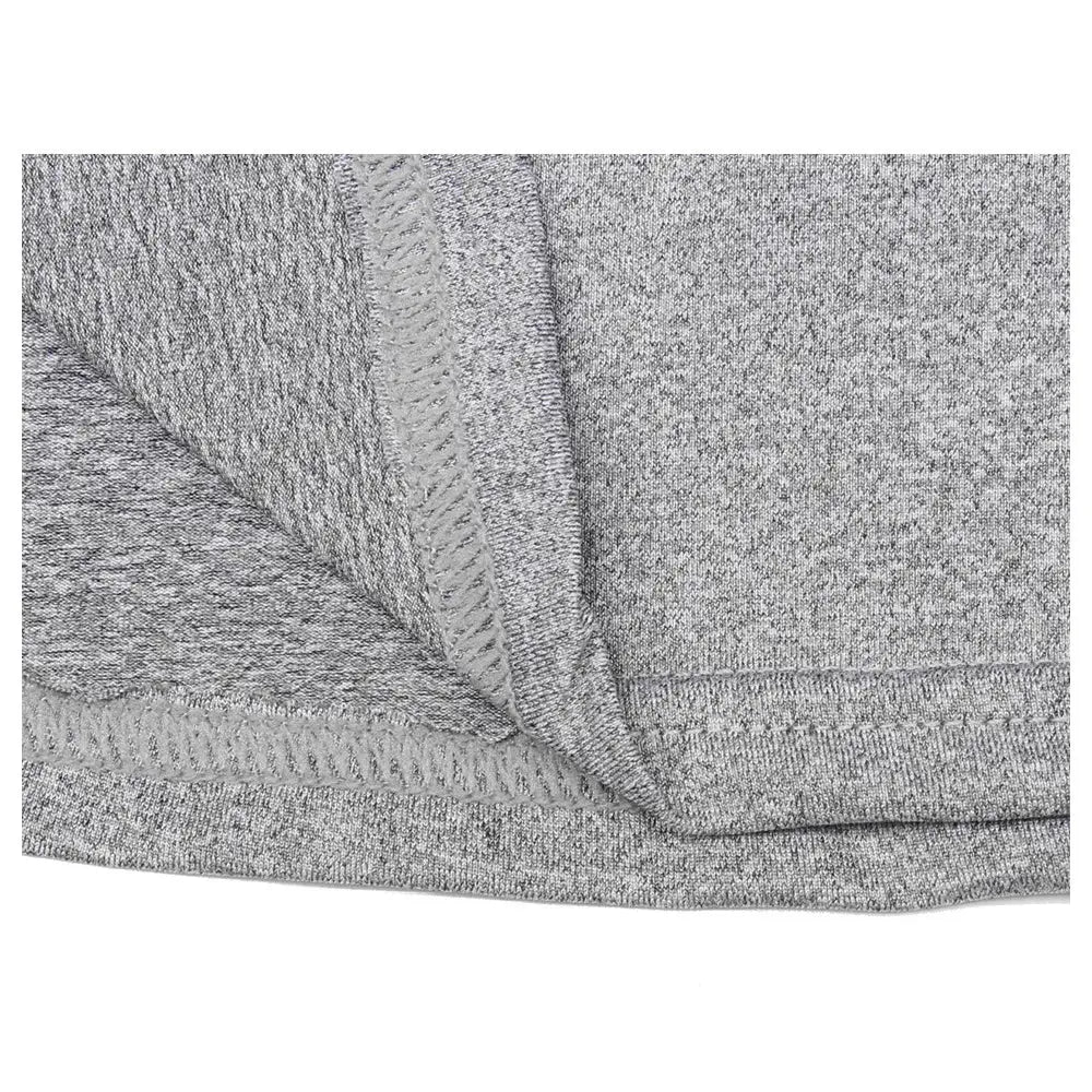Men's long-sleeve sport T-shirt fabric close-up in heather gray knit