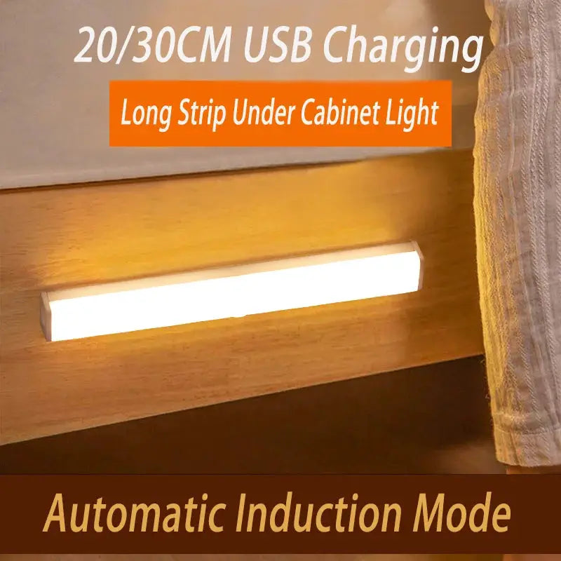 LED motion sensor under-cabinet light by Simples Market, warm white USB charging strip 20/30 cm, auto mode