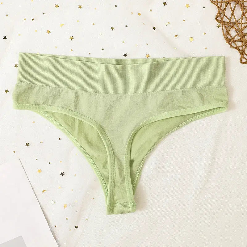Women ribbed thong underwear, mint green, high-rise waistband, Simples Market