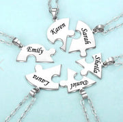 Custom Name Puzzled Heart Pendant Necklace Engraved Names Stainless Steel Unisex Jewelry
