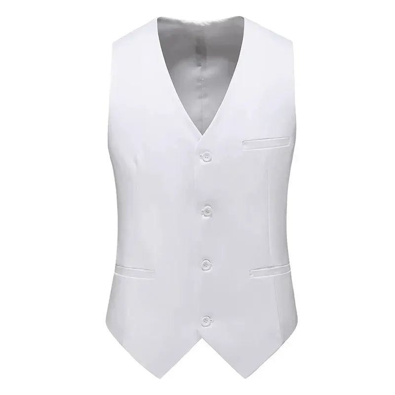 Simples Market white men's vest waistcoat, slim-fit V-neck, button-front, formal wedding style