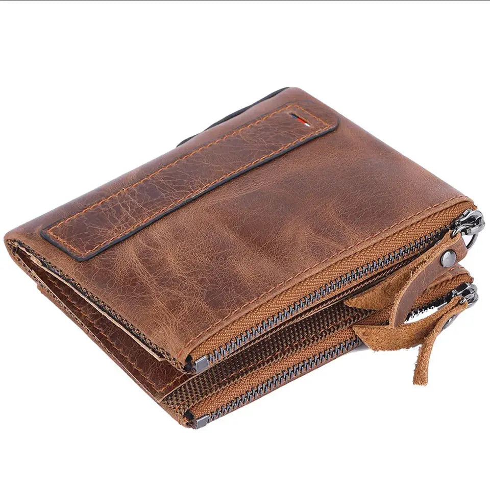 Men's brown genuine cow leather wallet by Simples Market with zip compartments
