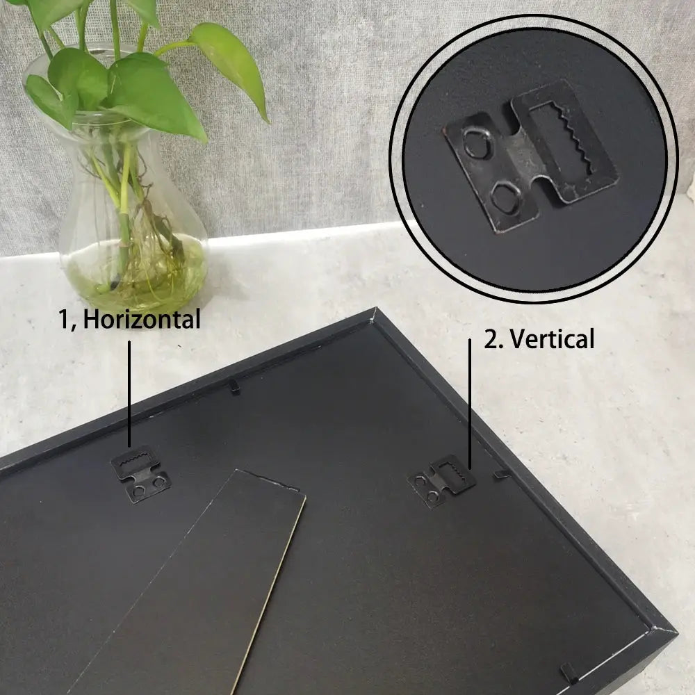 Shadow box depth 3cm black wooden photo frame by Simples Market for 3D displays, shows horizontal and vertical mounting.