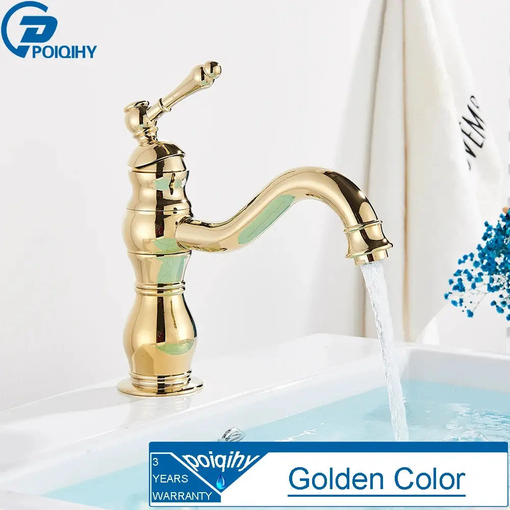 POIQIHY antique brass basin faucet, deck-mounted 1-hole hot and cold mixer tap