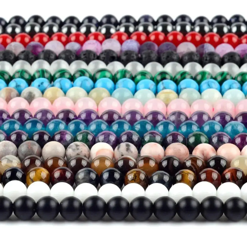 Natural Round Gemstone Beads Mix Tiger Eye Amazonite Lava Turquoise Agate Jasper Garnet for Jewelry Making DIY