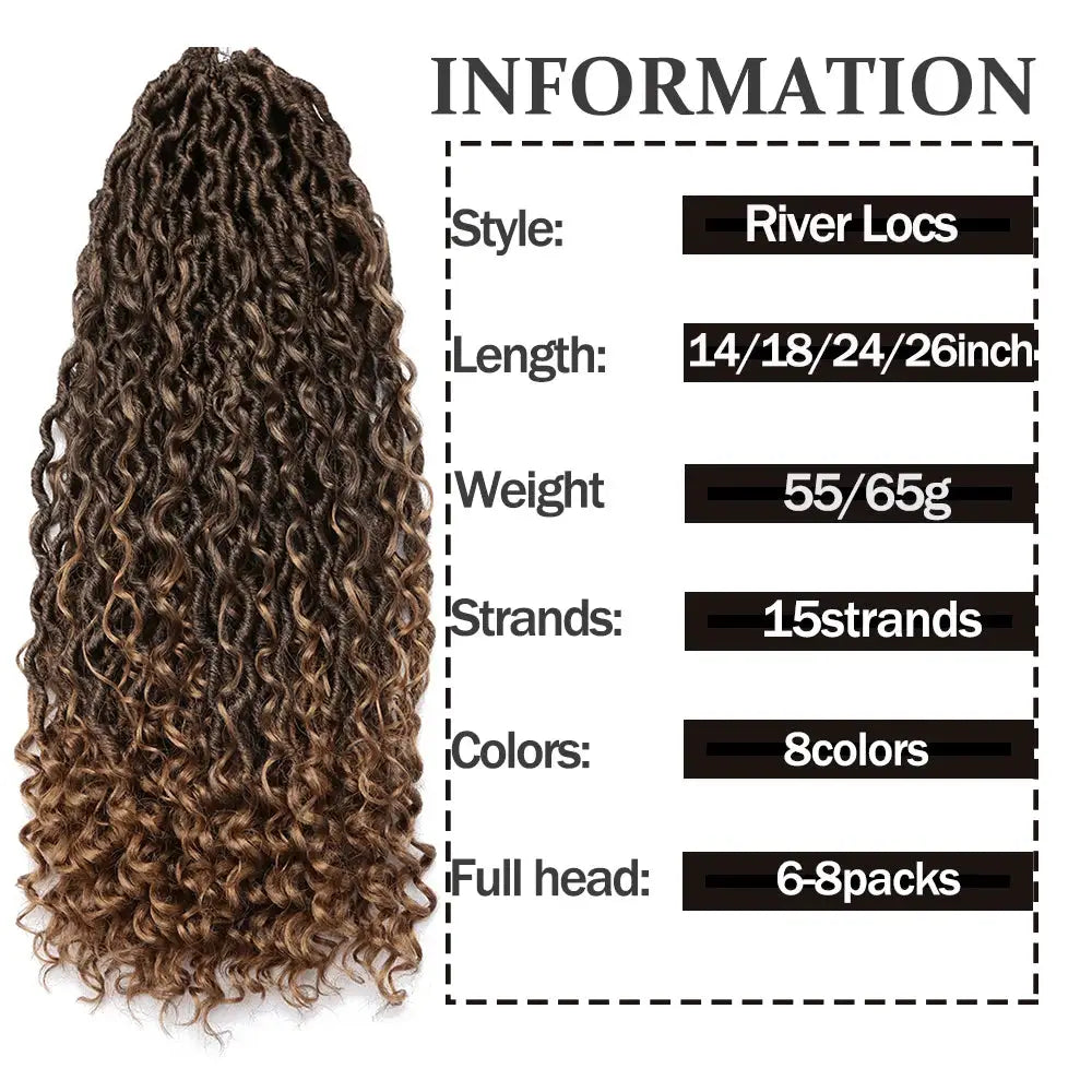 Simples Market Goddess Locs crochet hair, curly faux locs in black-brown gradient, long 14/18/24/26in, 6–8 packs