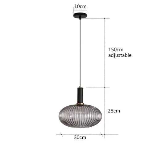 Retro glass pendant lamp with ribbed shade in smoky gray, hanging loft lighting