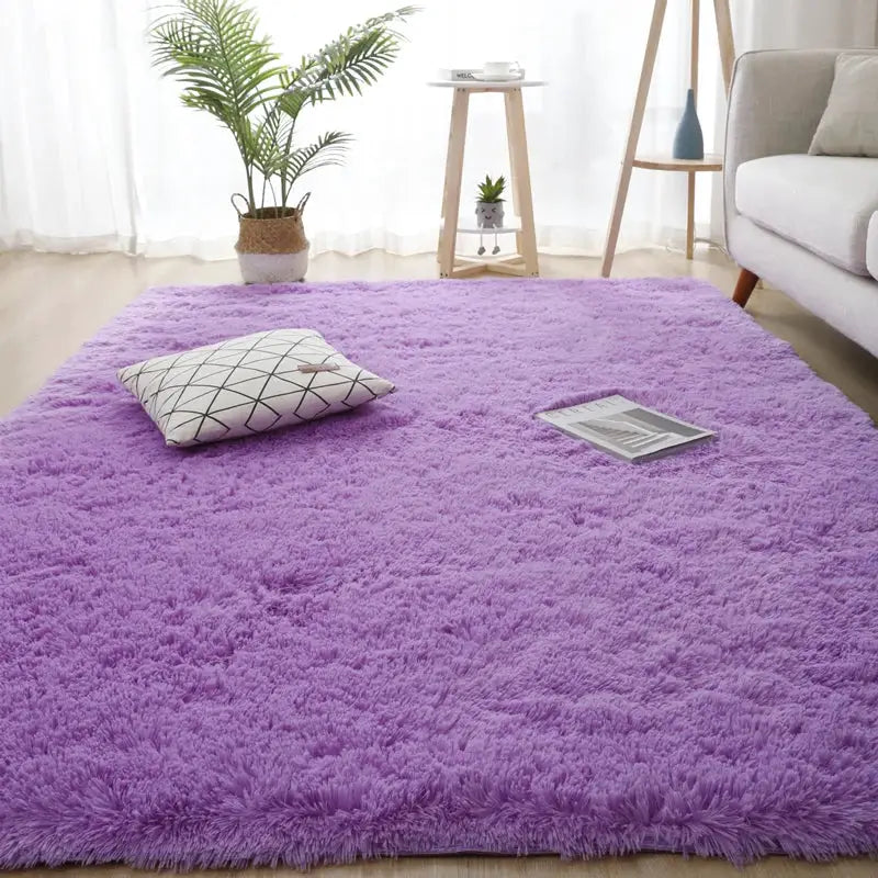 Purple fluffy shag rug 160x230 cm for living room, long-pile floor covering