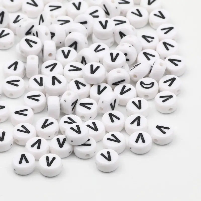 White Round Alphabet Letter Beads 7x4mm A To Z Acrylic Spacer Beads For Jewelry Making DIY Bracelets