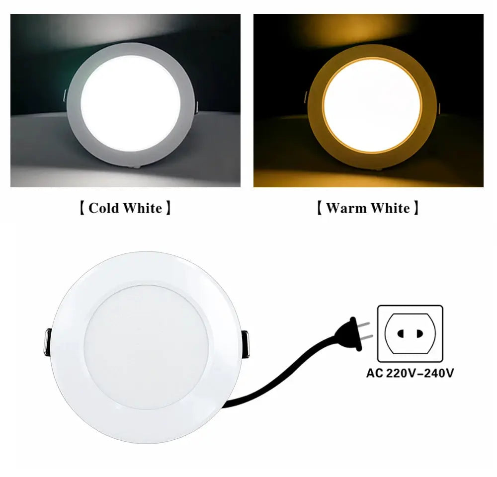 Simples Market four-piece round recessed LED downlight panel; cold white & warm white variants, AC 220-240V