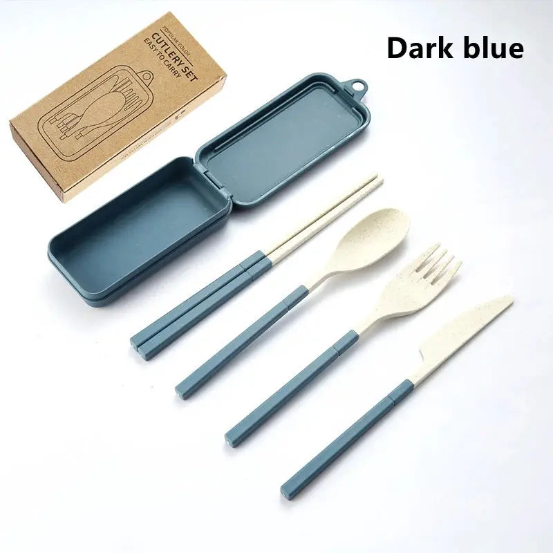 4Pcs Portable Tableware Set Wheat Straw Detachable Cutlery For Travel Picnic Camping Dinnerware Lightweight Durable