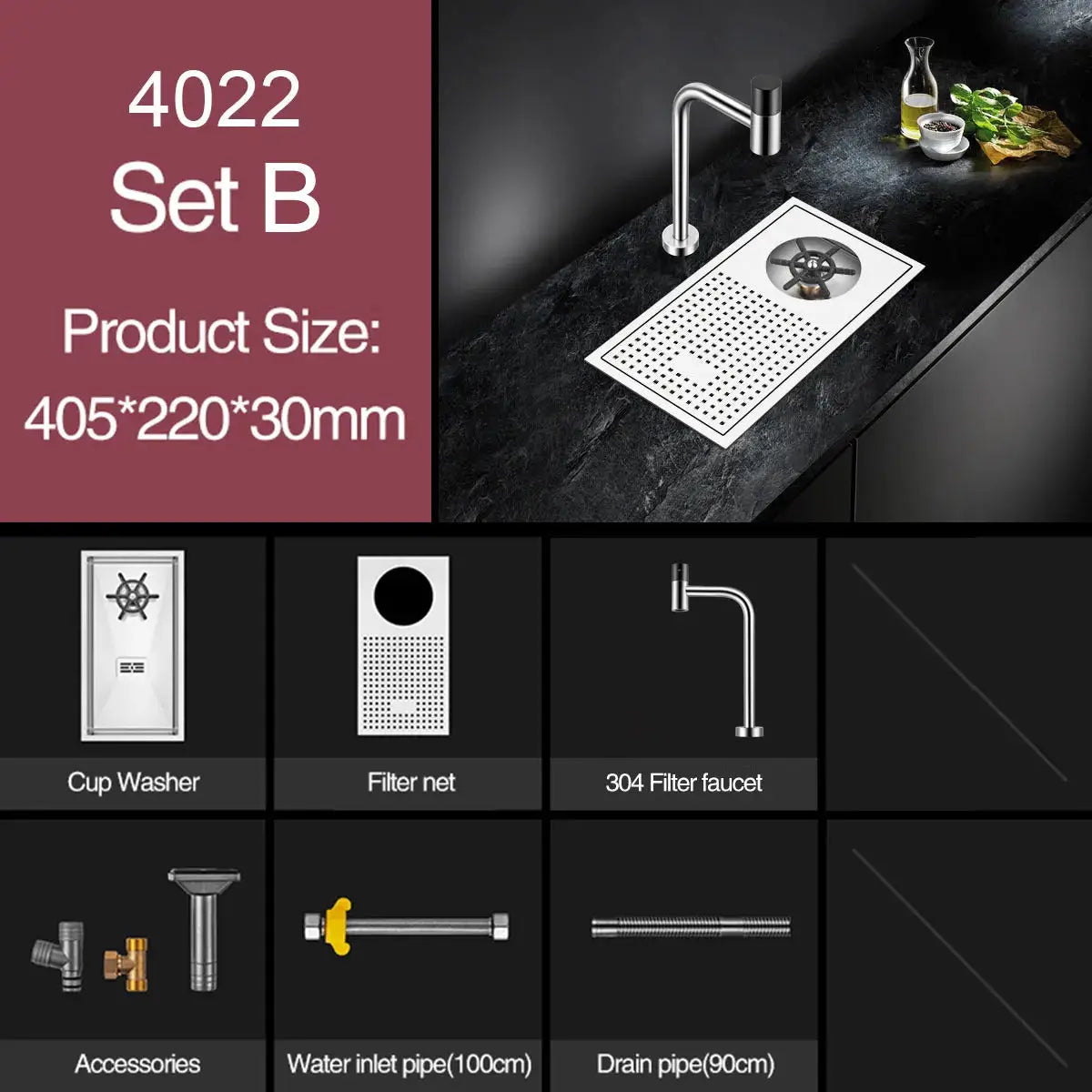 ASRAS Cup Washer 6-piece set by Simples Market, 304 stainless steel, handmade brushed, 4mm thick for bar/cafe sinks