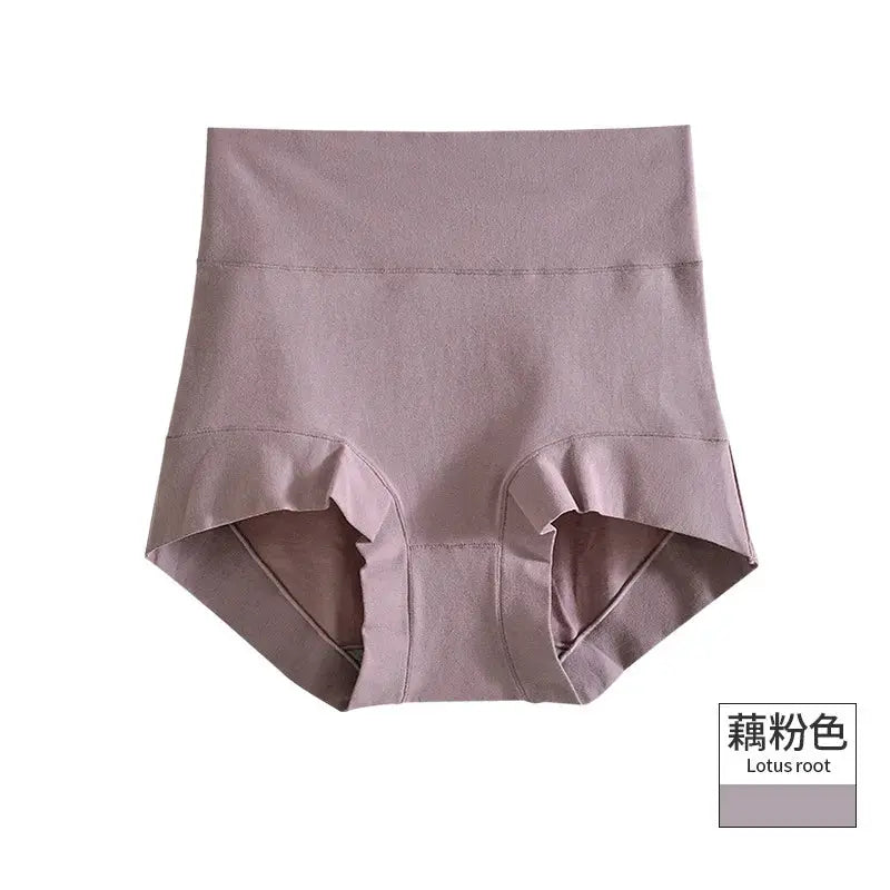60S cotton high-rise panties for women in lotus root color; plus-size briefs.