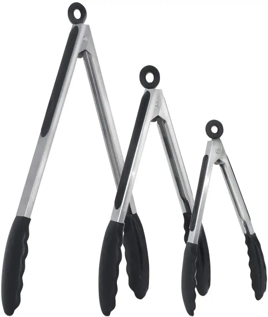 7 9 12 Inch Silicone Tipped Stainless Steel Locking BBQ Tongs Non Slip Food Tongs For Cooking