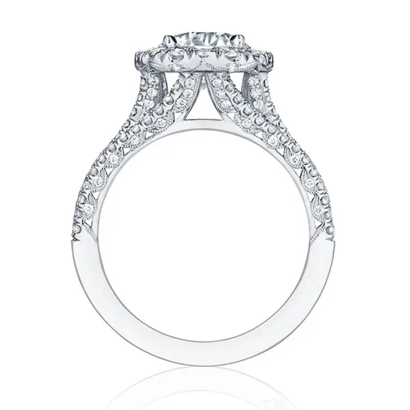 Brass cubic zirconia engagement ring for women with pave-set shoulders