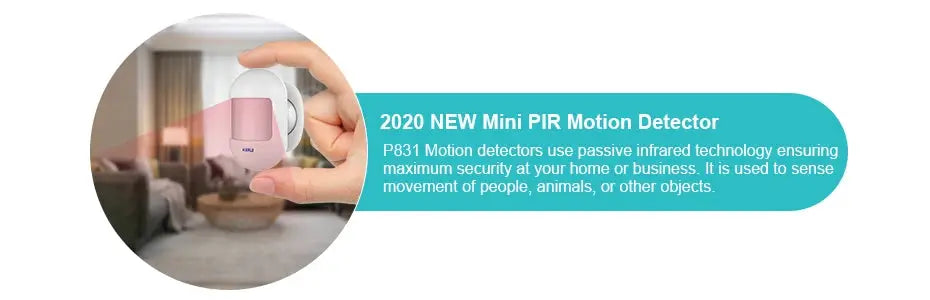 KERUI pink mini PIR motion detector mounted on a door frame; wireless motion sensor, Simples Market.