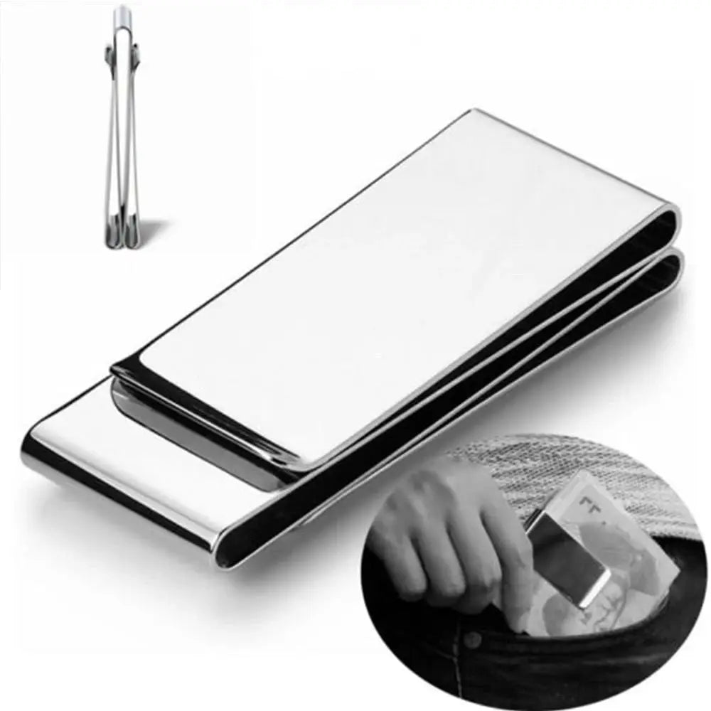 Simples Market glossy stainless steel slim money clip wallet with card holder