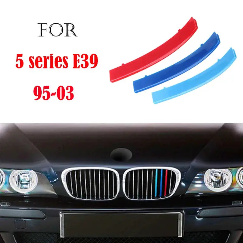 3Pcs Front Grille Trim Strips for BMW E39 5 Series (1995-2003) in red, blue and light blue by Simples Market