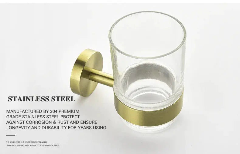 Brushed gold glass tumbler holder wall-mount bathroom accessory by Simples Market