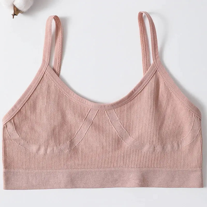 Seamless ribbed pink bralette, wireless with no pads, U-back, M-XL