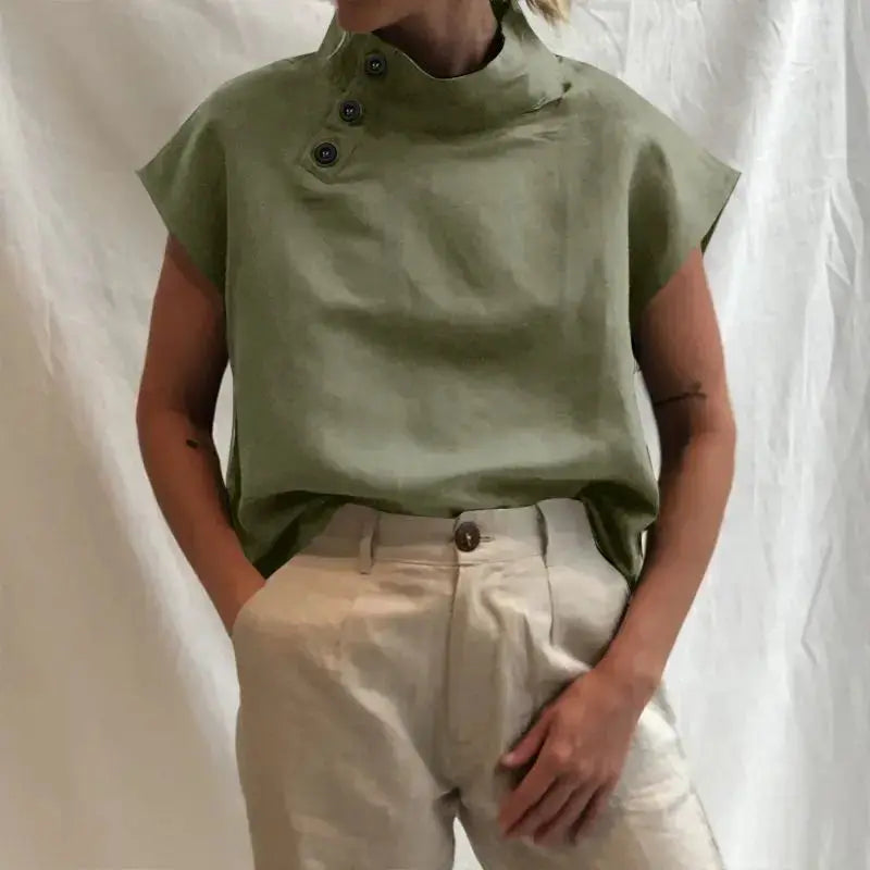 ZANZEA Women Blouses Cotton Linen Summer Top Short Sleeve Tunic