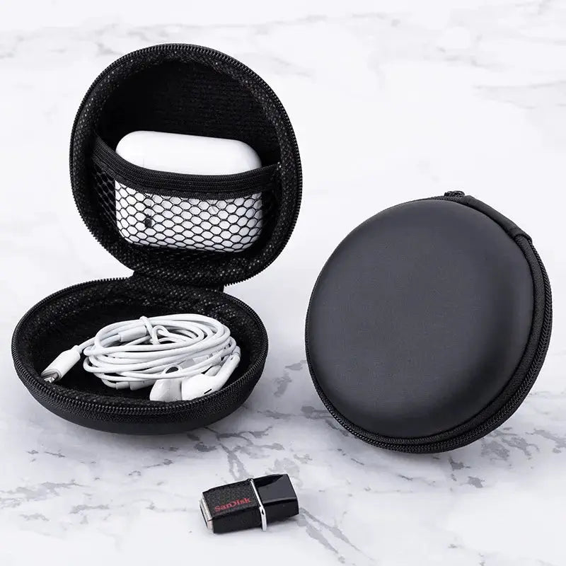 AuroraGuard PU Leather Mini Earphone Storage Case Hard Box Shatterproof Protection For Earphones And Cables