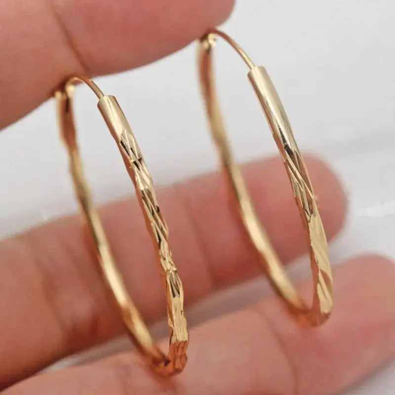 Huitan Classic Simple Hoop Earrings For Women Gold Color Geometric Pattern Versatile Jewelry