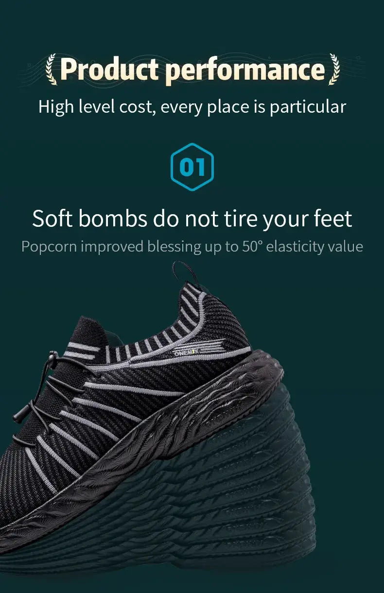 ONEMIX waterproof black running shoes for men with knit upper and chunky wavy sole