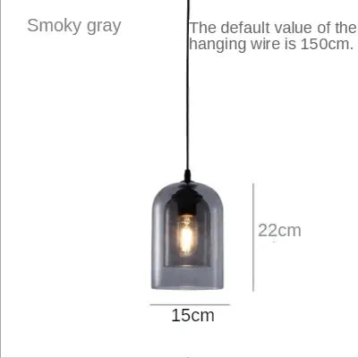 LED pendant lamp smoky gray glass, modern hanging lighting, 22 cm tall × 15 cm wide