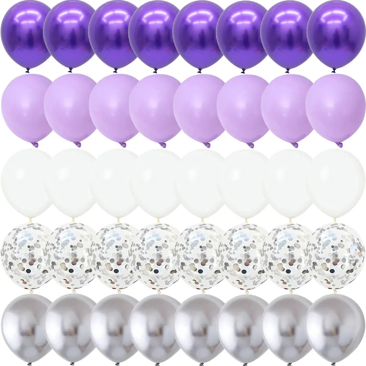 40 Pack Matte Confetti Balloons Silver White Purple For Wedding And Birthday Decor