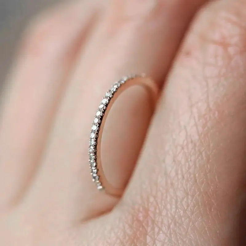 Delicate Micro Pave Zircon Ring For Women Trendy Chic Crystal Stackable Tiny Ring For Daily Wear R133