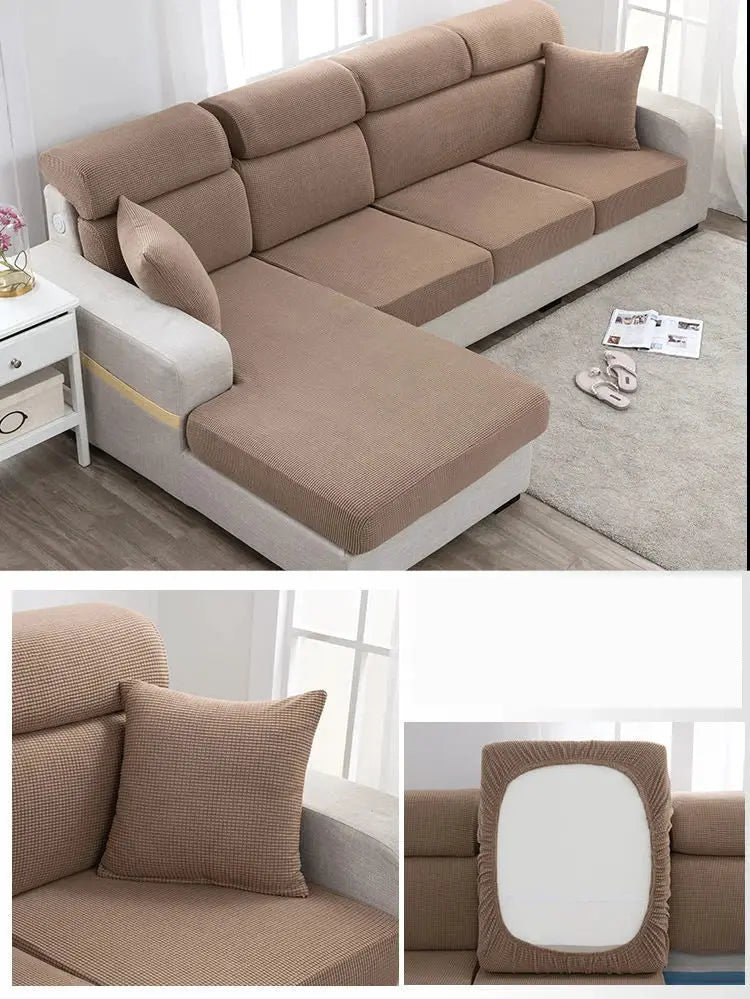 Simples Market sofa seat cover in brown solid color; thickened, elastic dustproof cushion cover for living room.