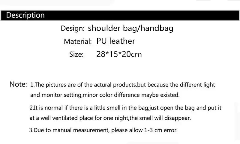PU leather shoulder bag by Simples Market, crossbody handbag for women, 28x15x20 cm