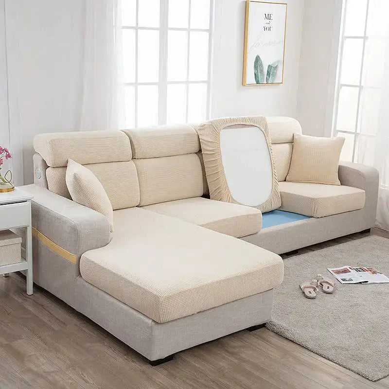 Simples Market sofa seat cover, thickened elastic beige protective cushion for living room sectional sofa