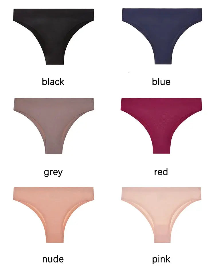 Women's seamless thong underwear by Simples Market in 6 colors: black, blue, grey, red, nude, pink