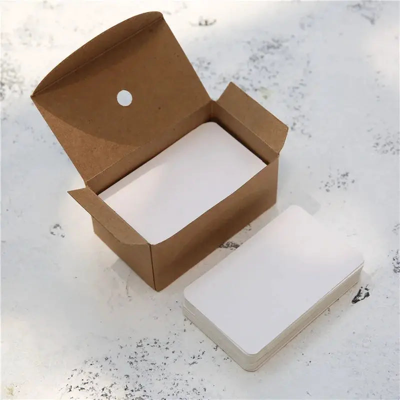 Kraft paper card box with 100 blank white business cards