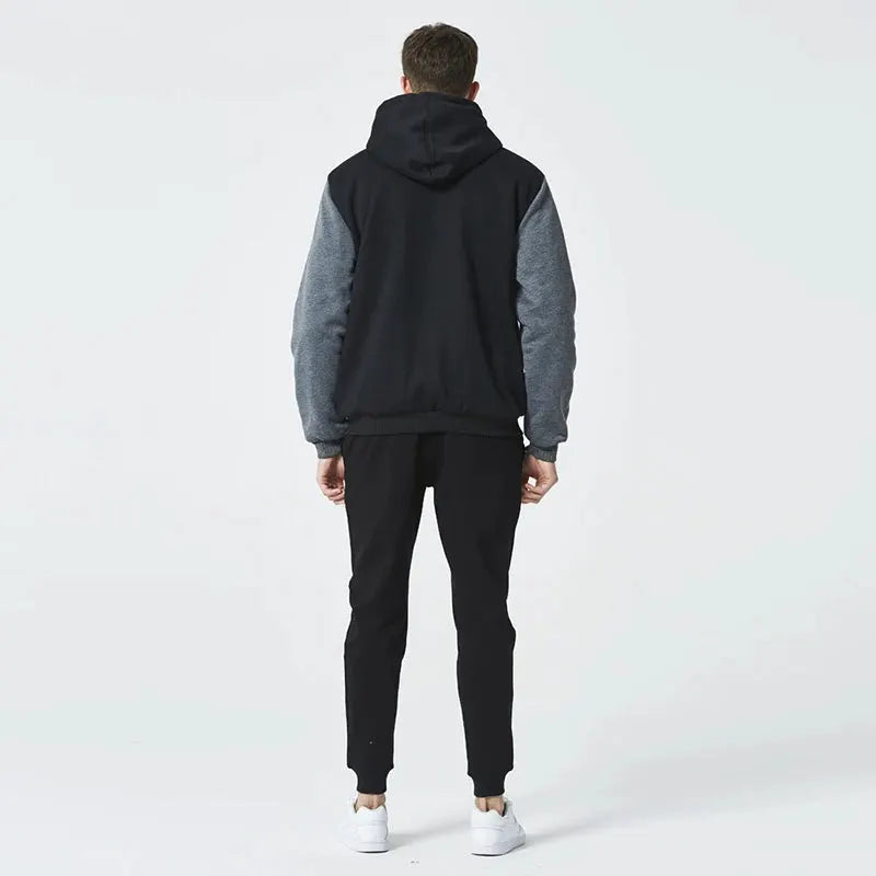 Men's hooded fleece jacket with black body and gray sleeves, Simples Market