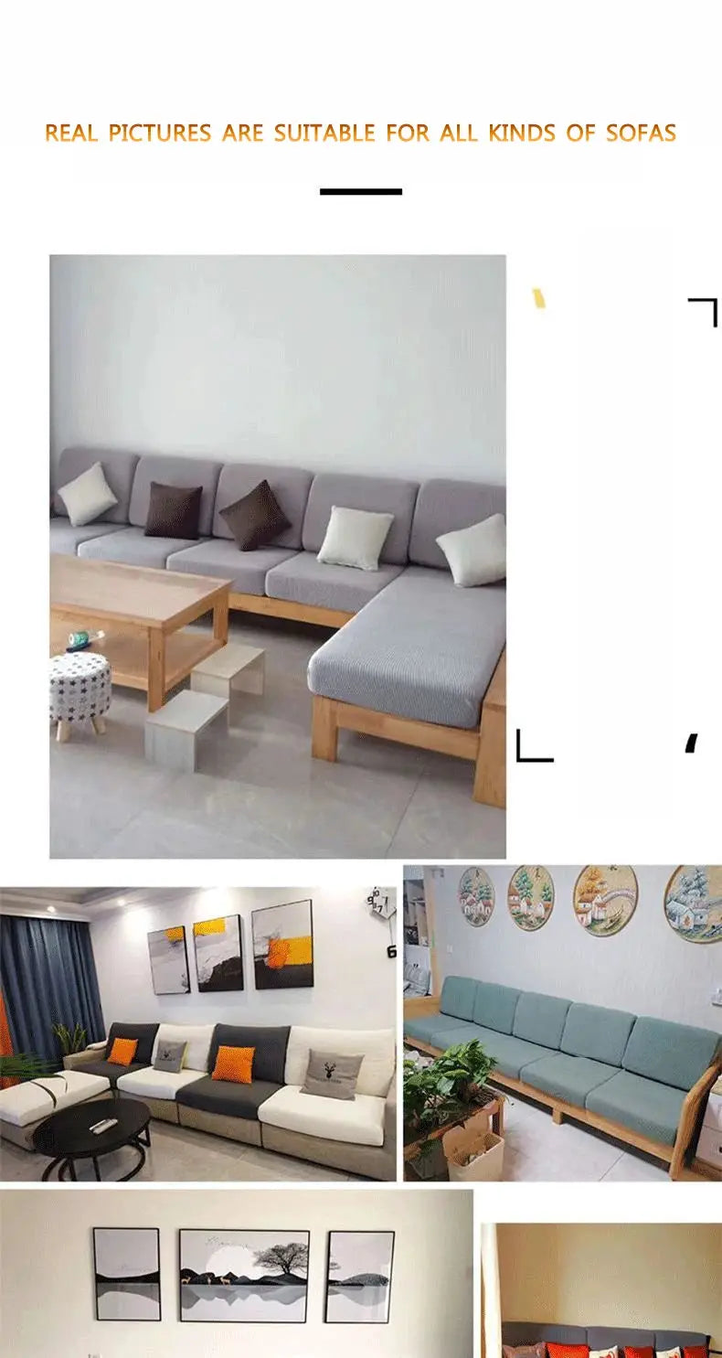 Sofa seat cover in light gray fabric for sectional sofa; elastic, dustproof