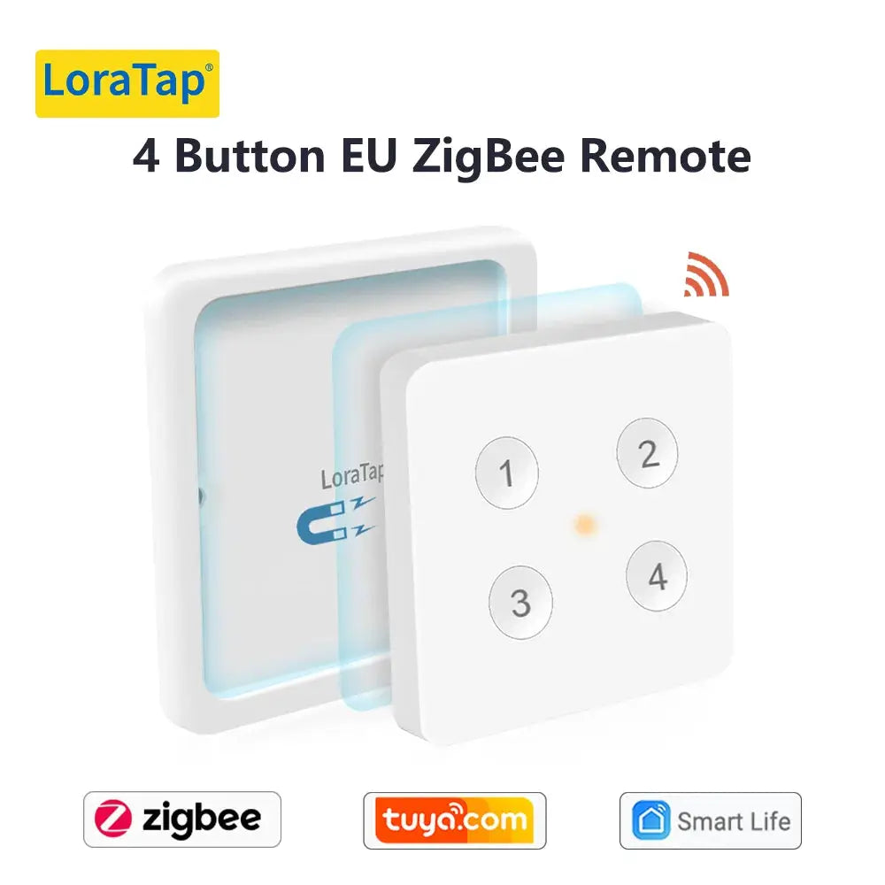 LoraTap 4-button EU ZigBee remote control, white plastic, Tuya Smart Life compatible