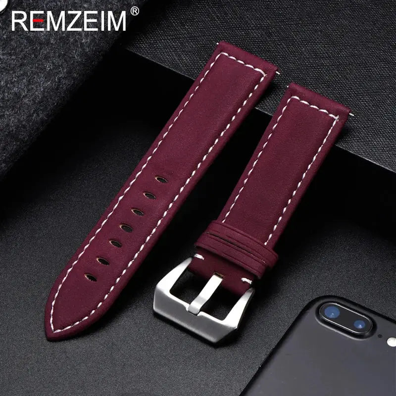 Heritage Leather Genuine Leather Watchband Vintage Matte Strap Unisex 18mm To 24mm Black Blue Brown