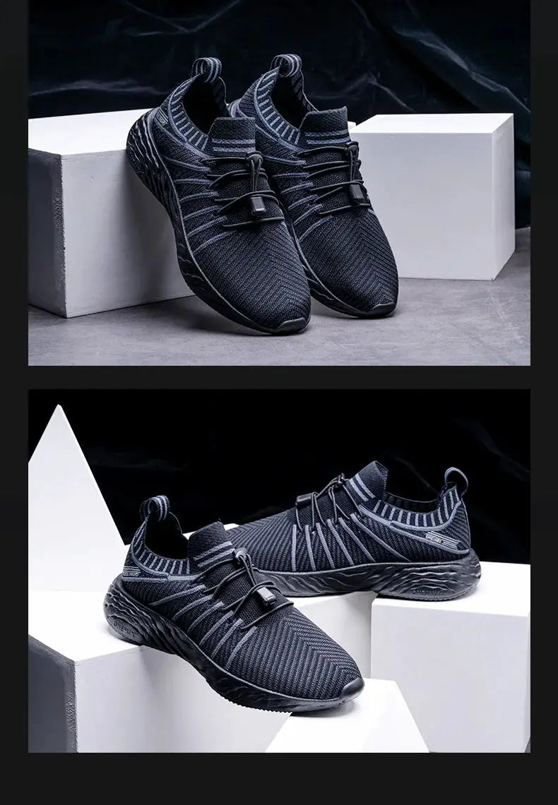 ONEMIX waterproof black running shoes for men by Simples Market, breathable knit upper and anti-slip sole