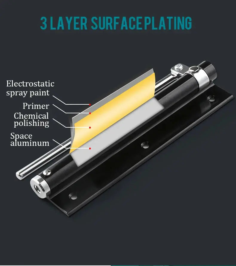 KAK 50KG adjustable door closer in aluminum alloy with cross-section showing surface plating layers