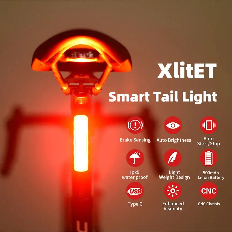Enfitnix XlitET Smart Bicycle Taillight Auto Start Stop Rear Light With Brake Sensing USB Type C Charging Waterproof
