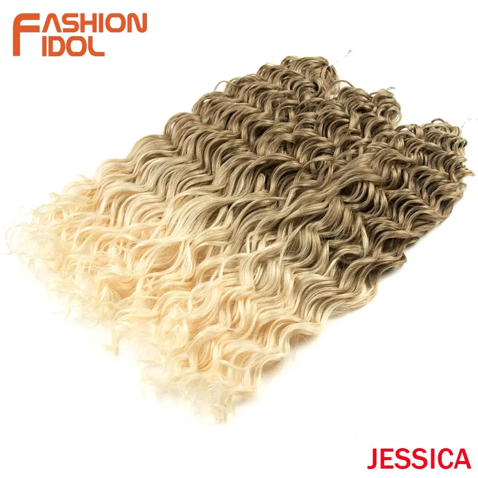 Jessica Deep Wavy Twist Crochet Hair extensions, two-tone brown-to-blonde gradient, synthetic high-temp fiber