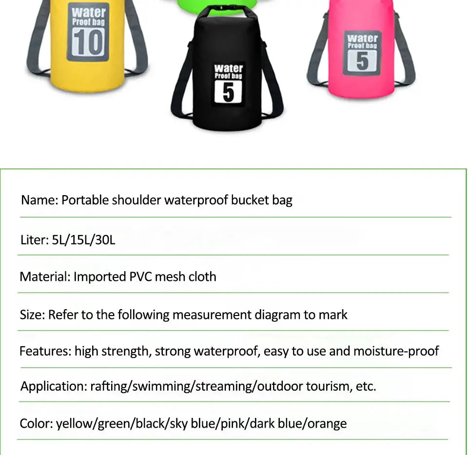 PVC waterproof dry bags with double shoulder straps; yellow, black and pink set of 3 for outdoor adventures