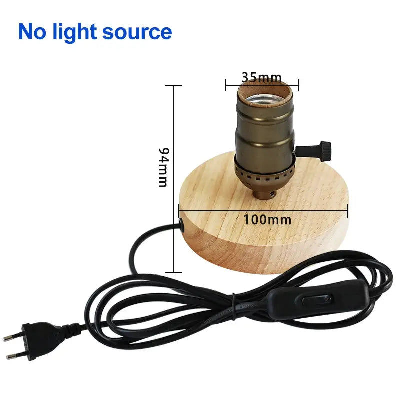 Modern retro wood table lamp by Simples Market with E27 socket, EU plug, round wooden base