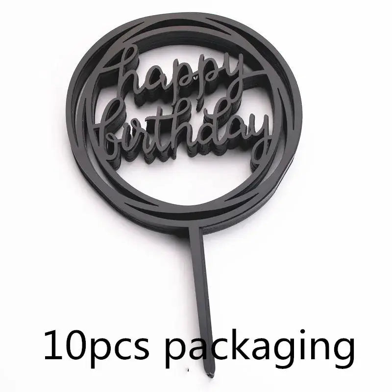 10 Pcs Rose Gold Silver Black Acrylic Cake Toppers Set For Birthday Parties Baby Showers And Dessert Decoration