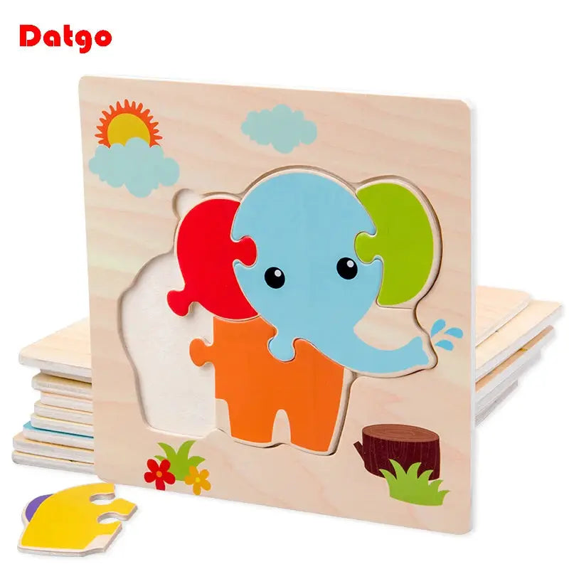 Wooden Baby 3D Puzzles Tangram Shapes Educational Cartoon Animals Jigsaw Toys Gift For Children To Boost Learning And Motor Skills